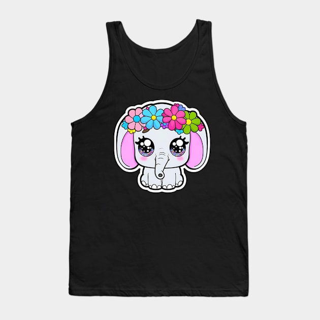 Adorable Baby Elephant with flower crown Tank Top by TaansCreation 